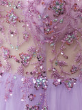 A Line Grey Blue Glitter Tulle Long Prom Dress