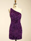 Sequins One-Shoulder Purple Beading Homecoming Short Dress