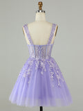 Lilac A-Line Off The Shoulder Short Homecoming Dress