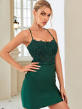 Halter Mermaid Dark Green Glitter Short Homecoming Dress