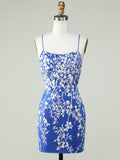 Bodycon Dark Green Spaghetti Straps Homecoming Dress With Appliques