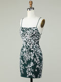 Bodycon Dark Green Spaghetti Straps Homecoming Dress With Appliques