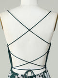 Bodycon Dark Green Spaghetti Straps Homecoming Dress With Appliques