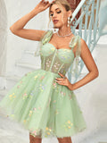 A-Line Green Corset Short Homecoming Dress with Embroidery
