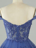 Dark Blue A-Line Sweetheart Neckline Tiered Short Homecoming Dress