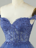 Dark Blue A-Line Sweetheart Neckline Tiered Short Homecoming Dress