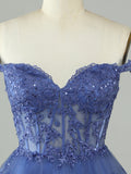 Dark Blue A-Line Sweetheart Neckline Tiered Short Homecoming Dress