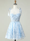 Blue A Line Lace Up Homecoming Dress