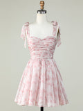 Blue A Line Lace Up Homecoming Dress