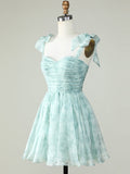 Blue A Line Lace Up Homecoming Dress