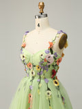 A Line Floral Green Short Homecoming Dress With 3D Flowers