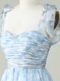 Blue A Line Lace Up Homecoming Dress