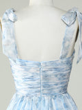 Blue A Line Lace Up Homecoming Dress