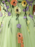 A Line Floral Green Short Homecoming Dress With 3D Flowers