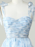 Blue A Line Lace Up Homecoming Dress