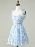 Blue A Line Lace Up Homecoming Dress