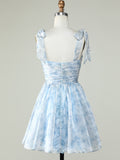 Blue A Line Lace Up Homecoming Dress