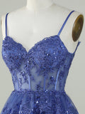 Purple A-Line V Neck Tiered Short Homecoming Dress