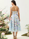 A-Line Lilac Corset Midi Prom Dress with 3D Flowers