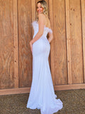 White Feather Long Prom Dress With Slit