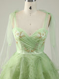 A Line Applique Green Tulle Sweetheart Neckline Short Homecoming Dress