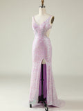Sparkly Mermaid Lilac Long Prom Dress with Slit