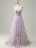 Lilac A Line Long Prom Dress with Appliques