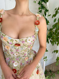 Champagne A Line Embroidery Long Prom Dress With 3D Flowers