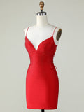 Glitter Sparkly Red Spaghetti Straps Homecoming Dress