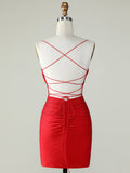 Glitter Sparkly Red Spaghetti Straps Homecoming Dress