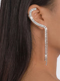 Rhinestones Silver Tassel Long Chain Earrings