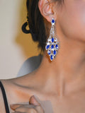 Blue Statement Rhinestones Tassel Long Earrings