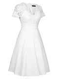 White V Neck Lace Panel Sexy Midi Graduation Dress
