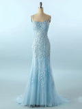 Mermaid Light Blue Prom Dress Long Prom Dress