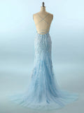 Mermaid Light Blue Prom Dress Long Prom Dress