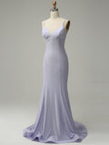 Backless Mermaid V-Neck Silver Long Prom Dress