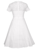 White V Neck Lace Panel Sexy Midi Graduation Dress
