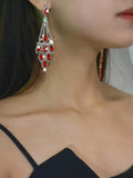 Blue Statement Rhinestones Tassel Long Earrings