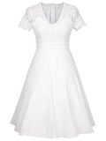 White V Neck Lace Panel Sexy Midi Graduation Dress