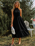 Halter Yellow Lace Long Summer Dress