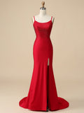 Sparkly Mermaid Red Long Prom Dress with Slit