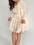 White A Line V Neck Ruffles Short Graduation Dress