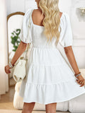 White Off The Shoulder Short Graduation Dress With Short Sleeves