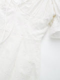 Short Puff Sleeves Cute White Aquare Collar Short Graduation Party Dress