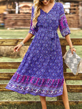 Pink A Line Floral Long Boho Dress