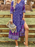 Pink A Line Floral Long Boho Dress