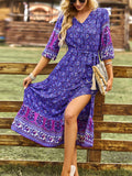 Pink A Line Floral Long Boho Dress