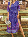 Pink A Line Floral Long Boho Dress