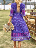 Pink A Line Floral Long Boho Dress