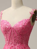 A Line Lilac Straps Lace Long Prom Dress